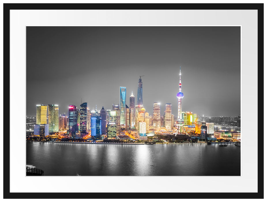 Shanghai Skyline bei Nacht Passepartout 80x60