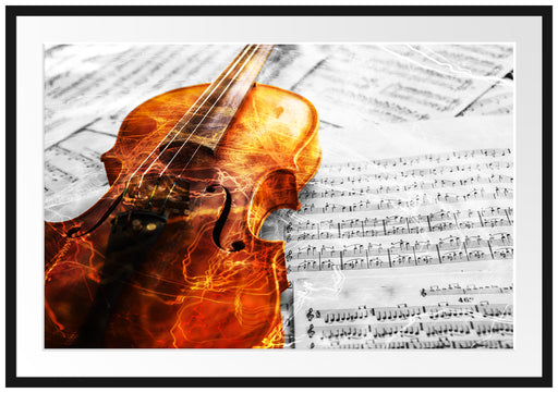 Geige auf Notenblättern Passepartout 100x70