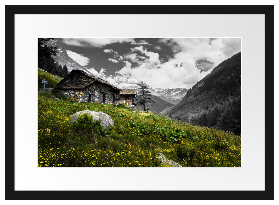 Steinhütte auf Berg Passepartout 55x40