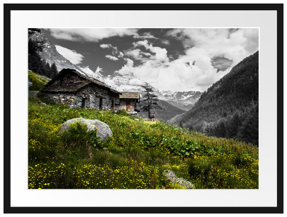 Steinhütte auf Berg Passepartout 80x60
