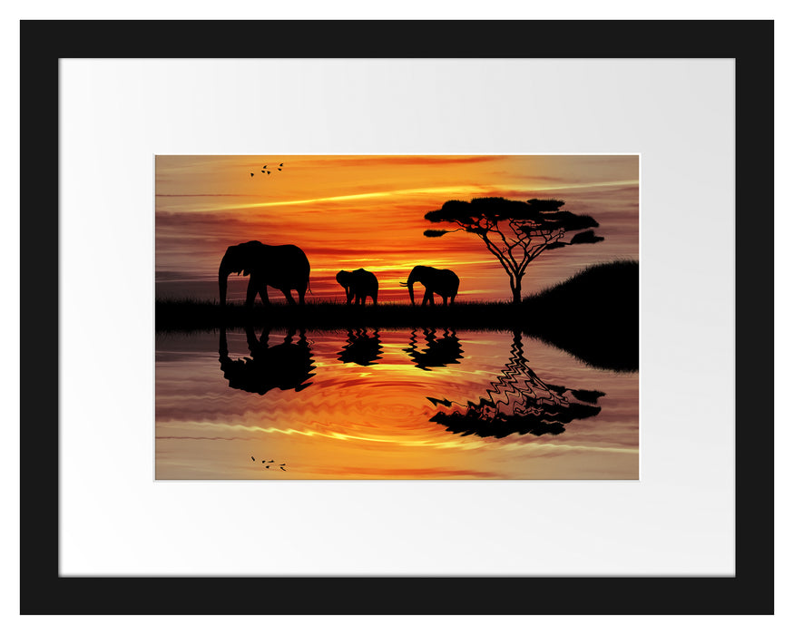 Afrika Elefant in Sonnenschein Passepartout 38x30