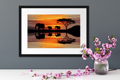 Afrika Elefant in Sonnenschein Passepartout Wohnzimmer