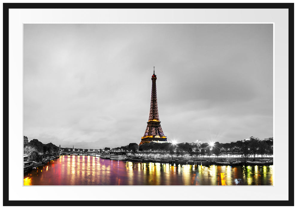 Pixxprint Eifelturm in Paris B&W, im Galerie-Passepartout Bilderrahmen