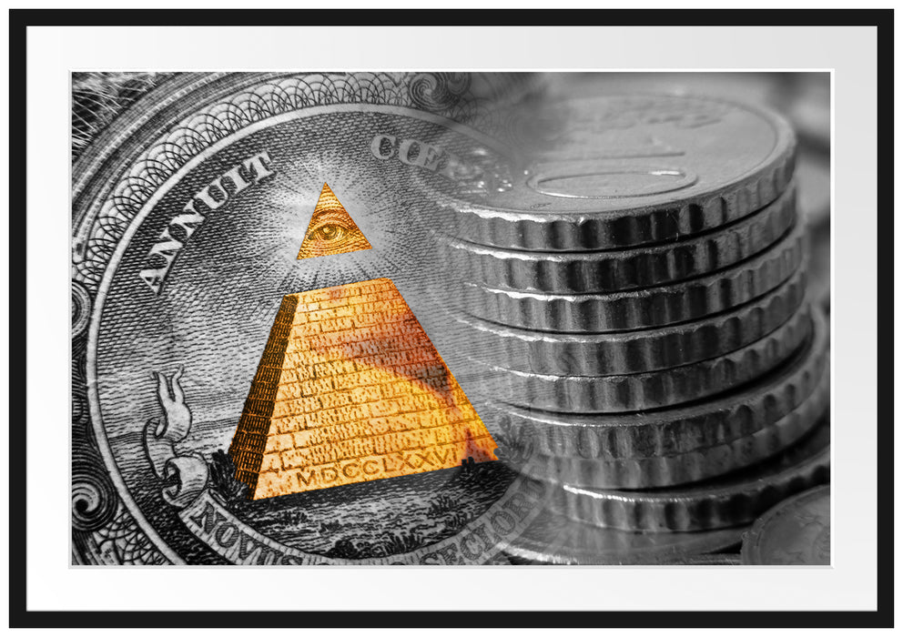 Pixxprint Illuminati Pyramide Dollar, im Galerie-Passepartout Bilderrahmen