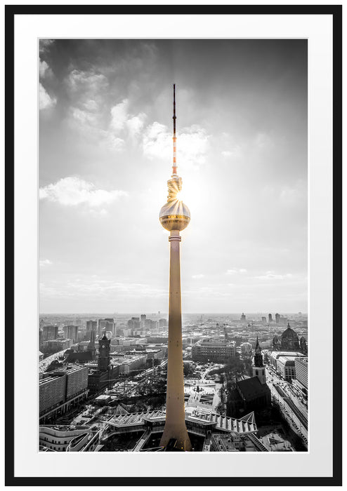 Pixxprint Berliner Fernsehturm, im Galerie-Passepartout Bilderrahmen