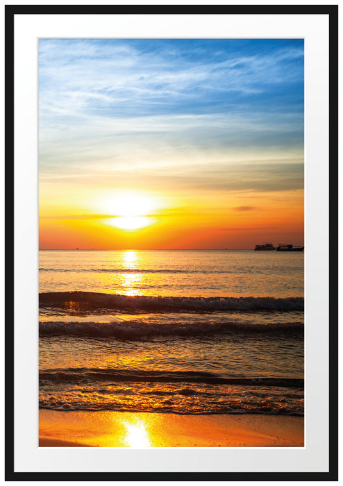 Pixxprint Malibu Beach Sonnenaufgang, im Galerie-Passepartout Bilderrahmen