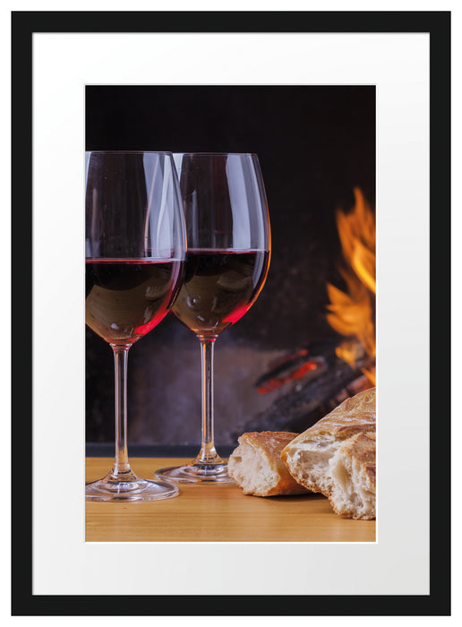 Baguette Wein Picknick B&W Passepartout 55x40