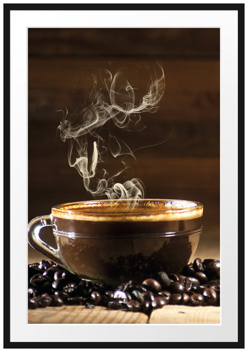 Pixxprint Kaffeebohnen Kaffee Kuchen, im Galerie-Passepartout Bilderrahmen