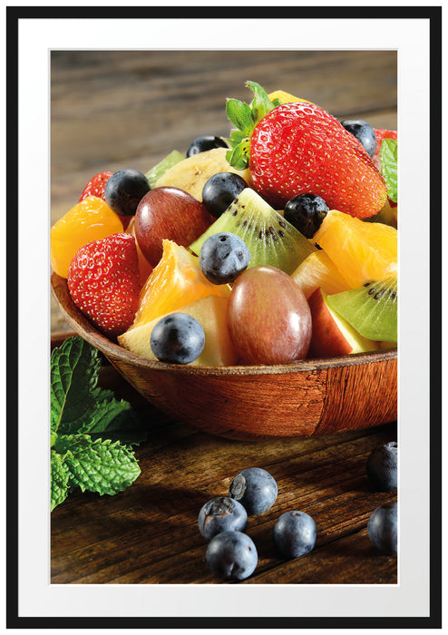 Pixxprint Apfel Kirsche Obstkorb, im Galerie-Passepartout Bilderrahmen