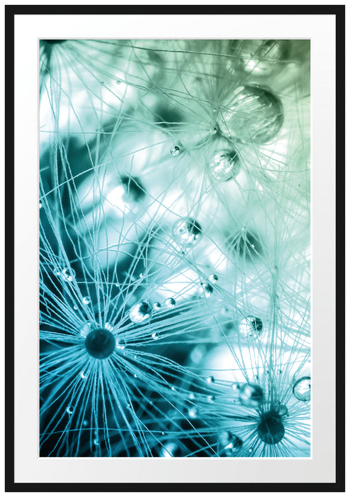 Pixxprint Glasperlen weißes Gras Abstrakt, im Galerie-Passepartout Bilderrahmen