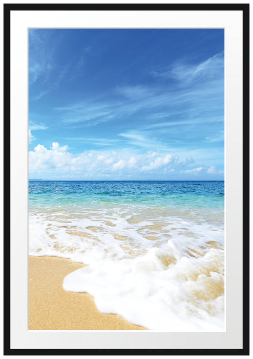 Pixxprint Sand Strand Wellen Sonne, im Galerie-Passepartout Bilderrahmen