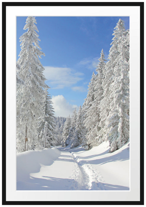 Pixxprint Winterlandschaft Bäume, im Galerie-Passepartout Bilderrahmen
