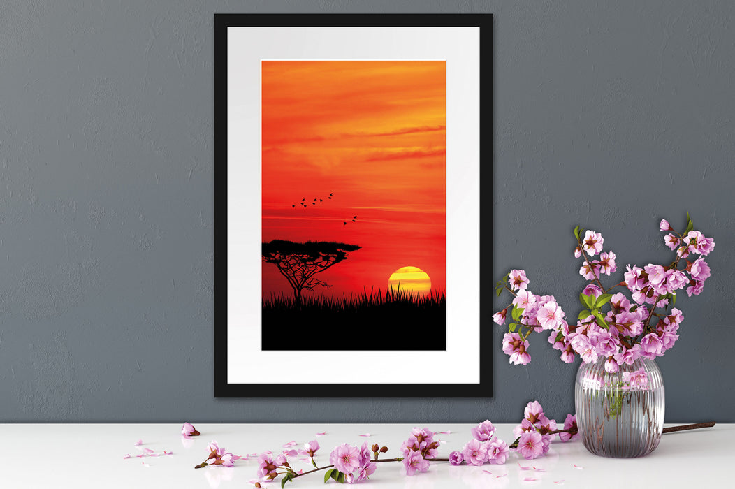 Roter Sonnenuntergang in Afrika Passepartout Wohnzimmer
