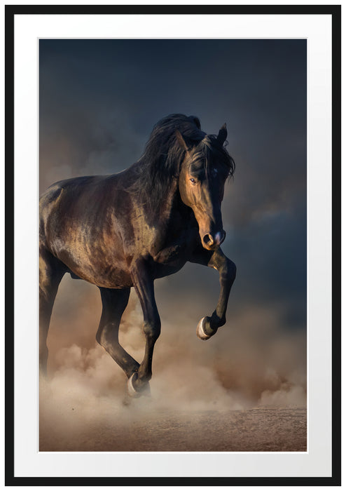 Pixxprint Schwarzes Pferd, im Galerie-Passepartout Bilderrahmen