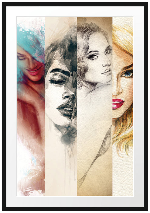 Pixxprint Haar Frisuren, im Galerie-Passepartout Bilderrahmen