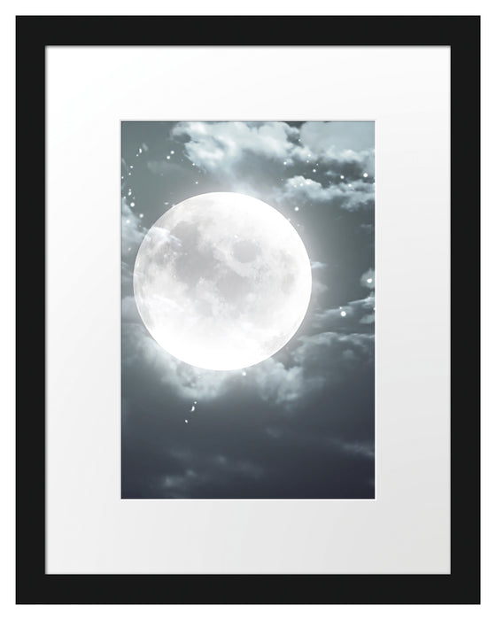 Vollmond Sterne Wolken Passepartout 38x30