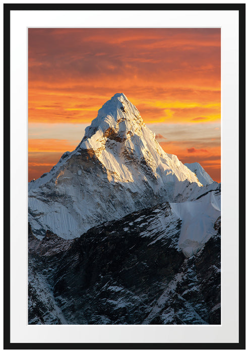 Pixxprint Berge in der Sonne, im Galerie-Passepartout Bilderrahmen