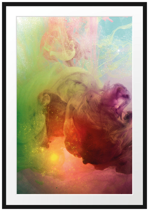 Pixxprint Bunte Wasserwelle, im Galerie-Passepartout Bilderrahmen