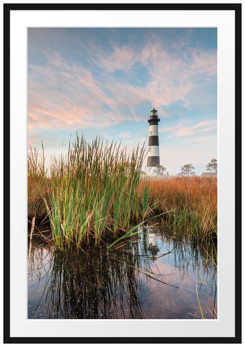 Pixxprint Leuchtturm, im Galerie-Passepartout Bilderrahmen