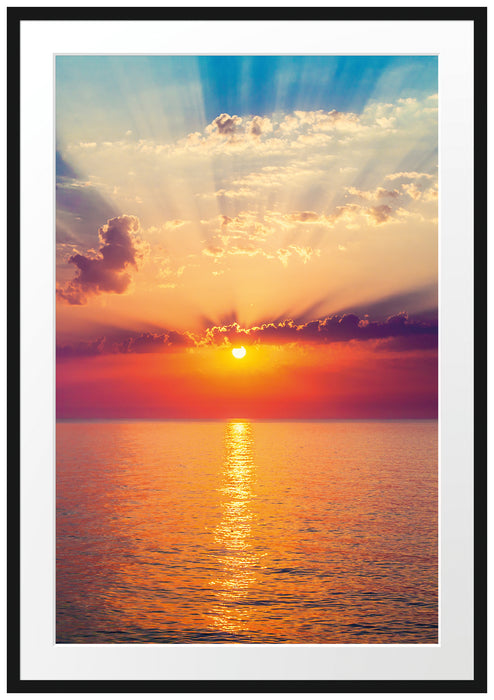 Pixxprint Meer im Sonnenaufgang, im Galerie-Passepartout Bilderrahmen