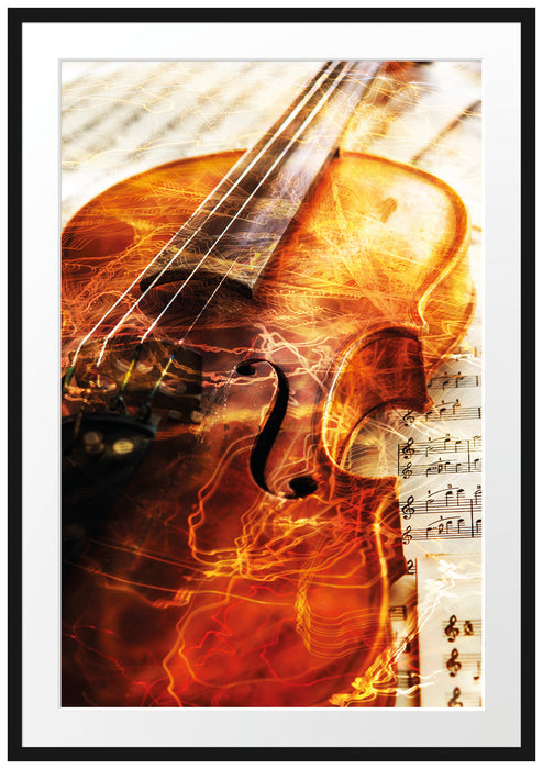 Pixxprint Geige, im Galerie-Passepartout Bilderrahmen