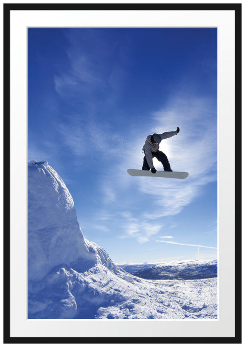 Pixxprint Snowborder, im Galerie-Passepartout Bilderrahmen