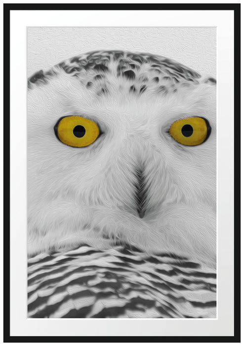 Pixxprint große Schnee Eule, im Galerie-Passepartout Bilderrahmen