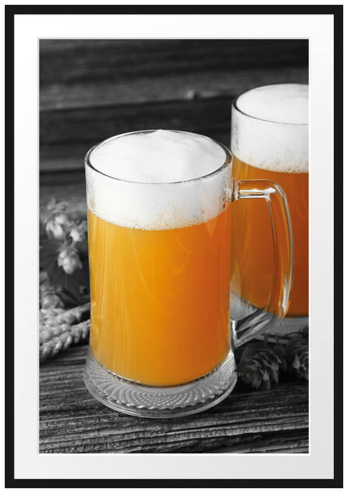 Pixxprint Biergläser Hefeweizen mit Hopfen, im Galerie-Passepartout Bilderrahmen
