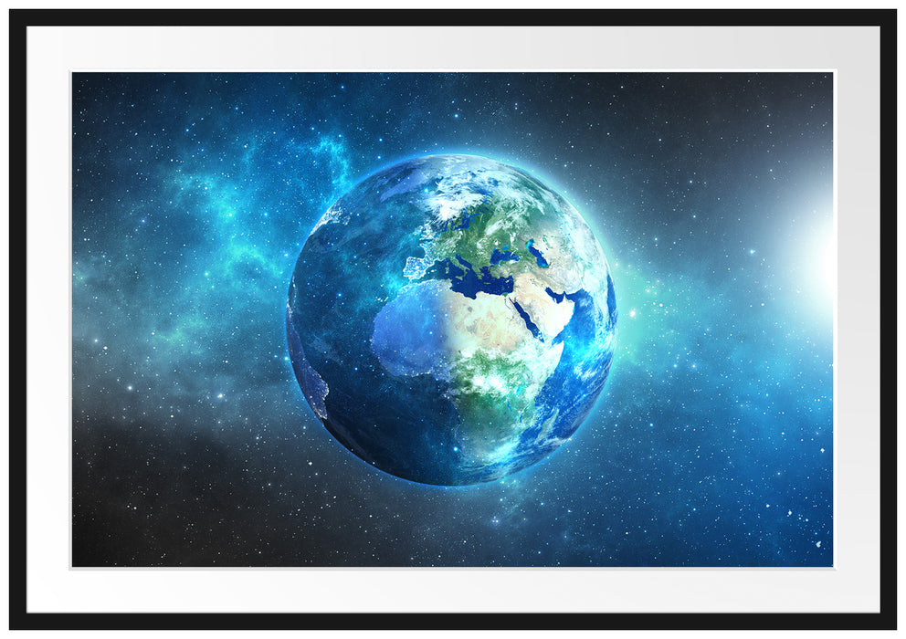 Pixxprint Unsere Erde im Weltall, im Galerie-Passepartout Bilderrahmen