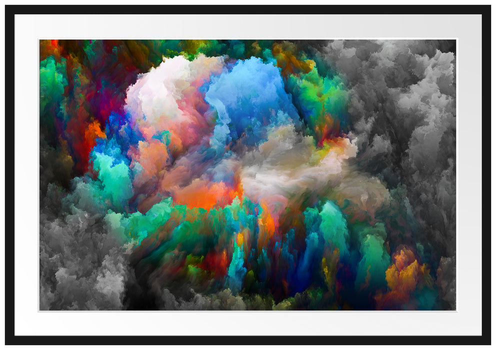 Pixxprint Buntes Farbenmeer Holi, im Galerie-Passepartout Bilderrahmen