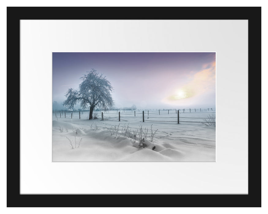 Baum in Winterlandschaft Passepartout 38x30