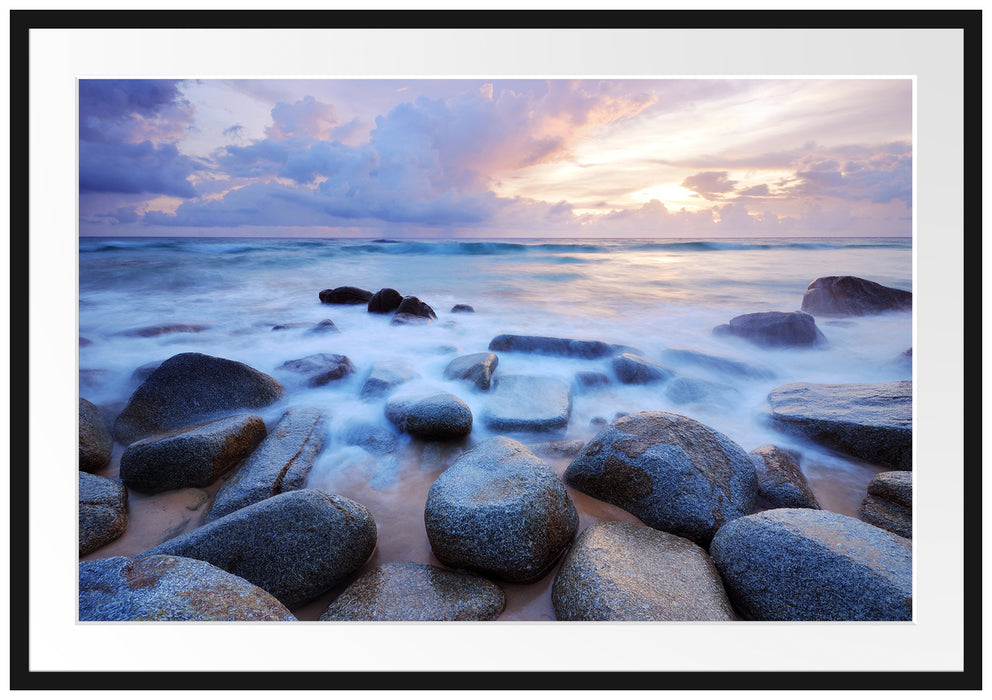 Pixxprint Romantisches Meer, im Galerie-Passepartout Bilderrahmen