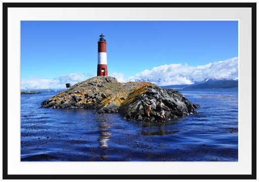 Leuchtturm mit Robben Passepartout 100x70