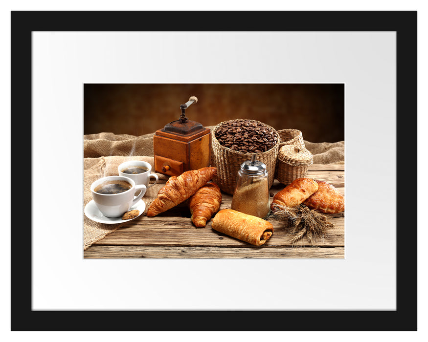 Aromatischer Kaffee mit Croissant Passepartout 38x30