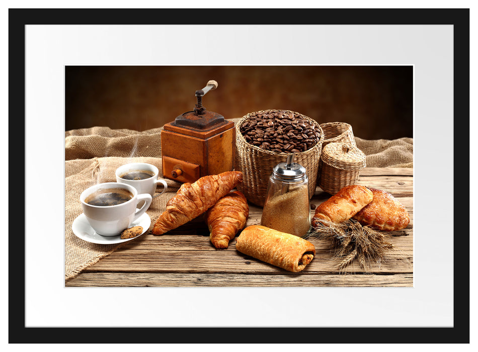 Aromatischer Kaffee mit Croissant Passepartout 55x40