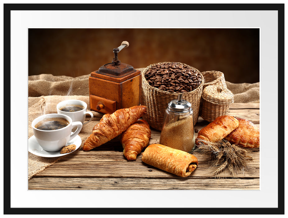 Aromatischer Kaffee mit Croissant Passepartout 80x60