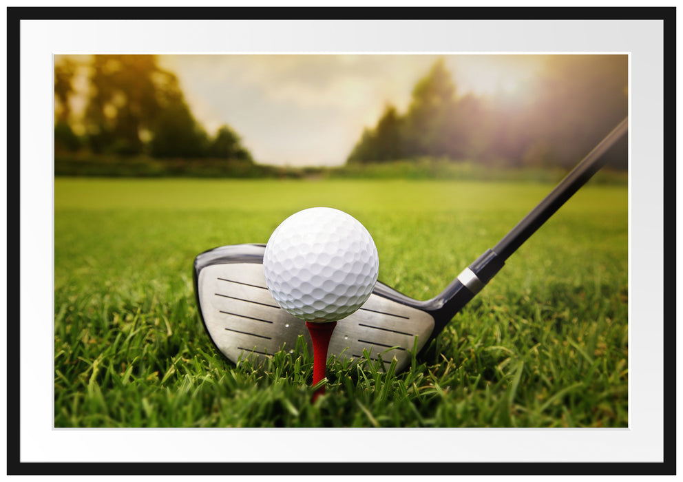 Pixxprint Golf Abschlag, im Galerie-Passepartout Bilderrahmen