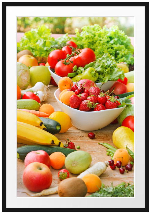 Pixxprint Buntes Obst und Gemüse, im Galerie-Passepartout Bilderrahmen