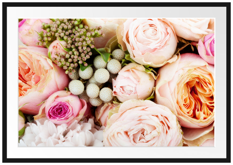 Pixxprint Rosa Rosen, im Galerie-Passepartout Bilderrahmen