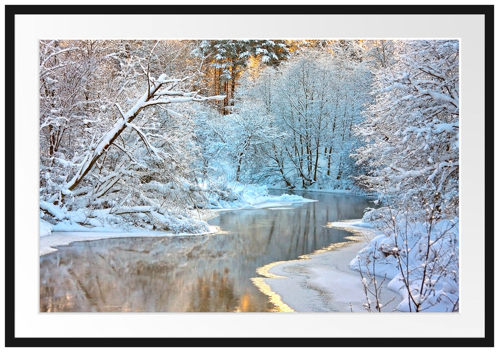 Pixxprint Atemberaubende Winterlandschaft, im Galerie-Passepartout Bilderrahmen