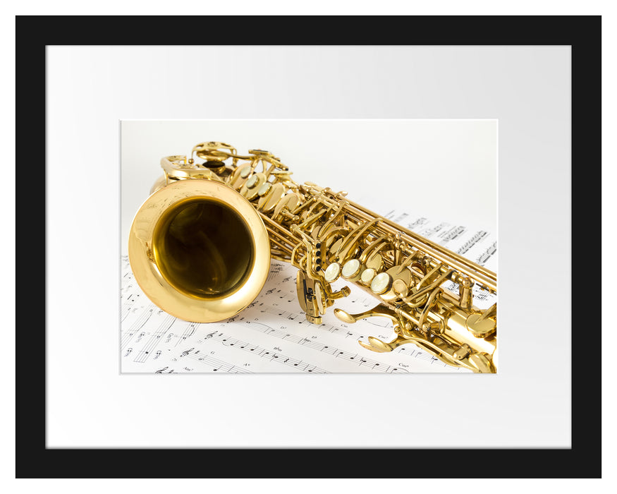 Saxophon auf Notenpapier Passepartout 38x30