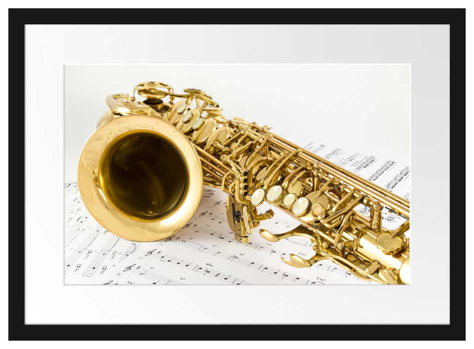 Saxophon auf Notenpapier Passepartout 55x40