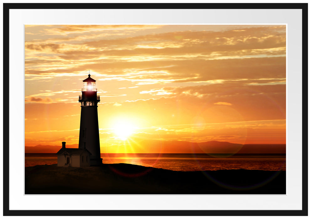Leuchtturm im Sonnenuntergang Passepartout 100x70