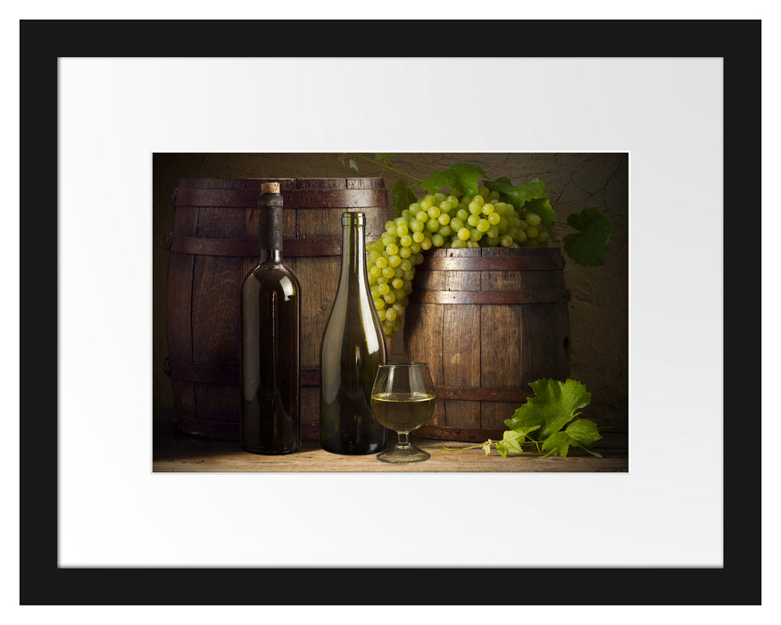 Fässer mit Weintrauben und Wein Passepartout 38x30
