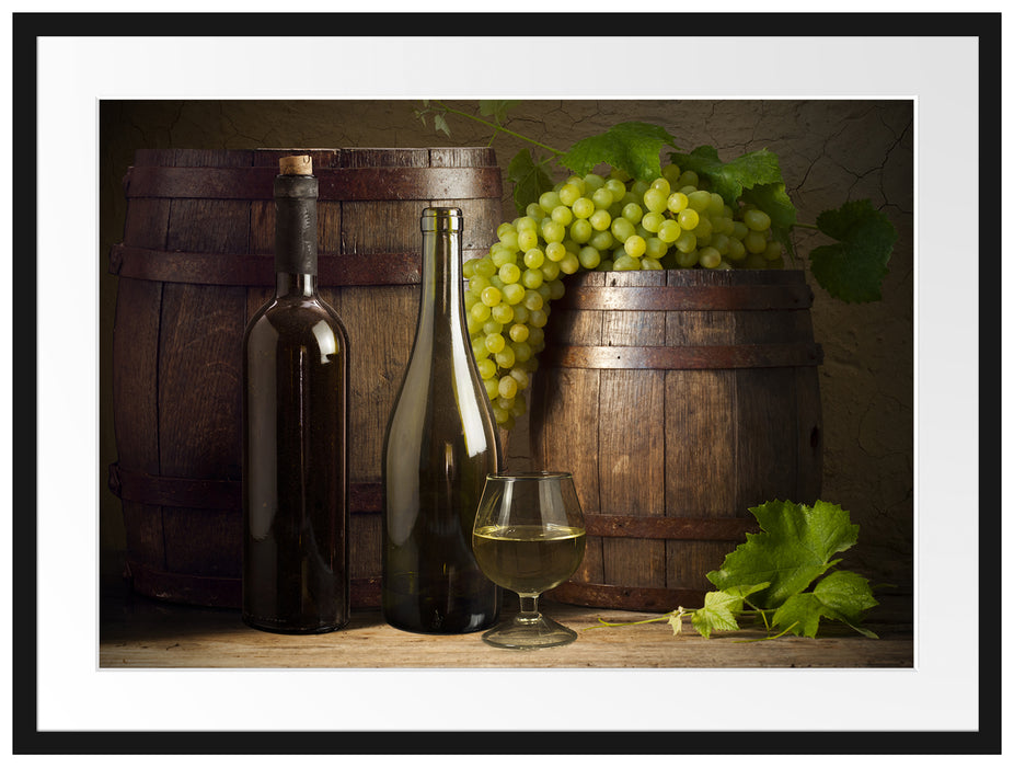 Fässer mit Weintrauben und Wein Passepartout 80x60