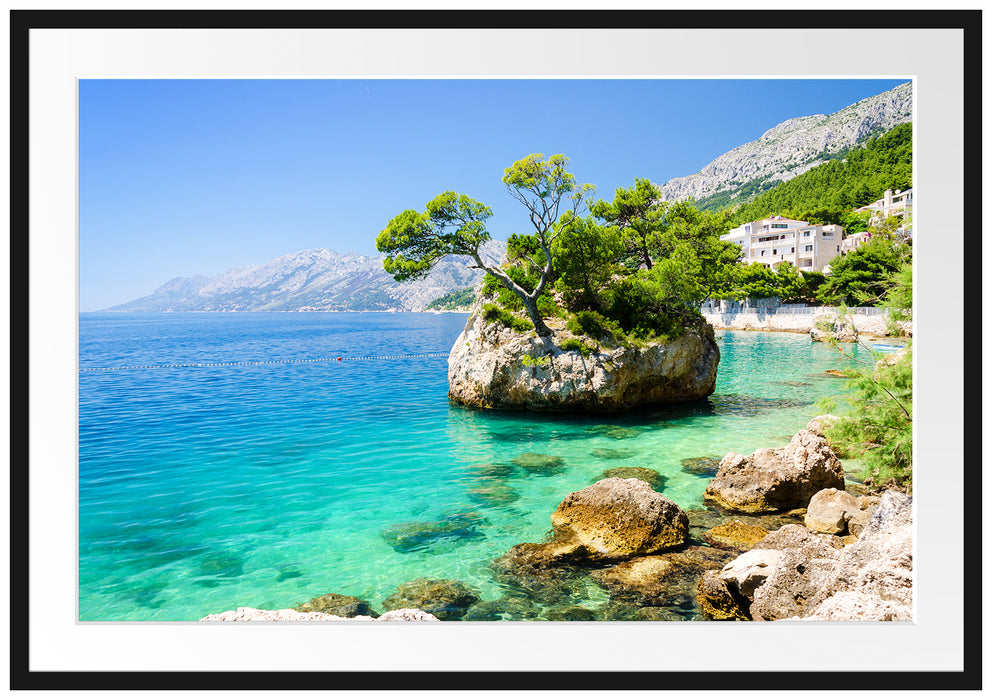 Pixxprint Dalmatia Strand in Kroatien, im Galerie-Passepartout Bilderrahmen