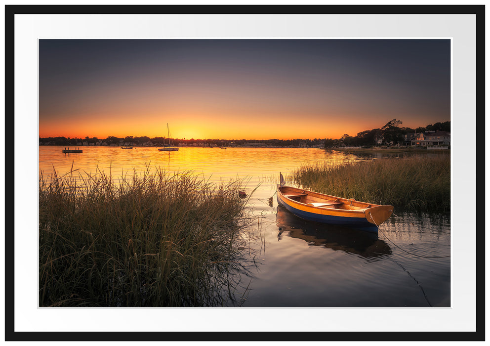 Pixxprint Segelschiffe an der Küste, im Galerie-Passepartout Bilderrahmen