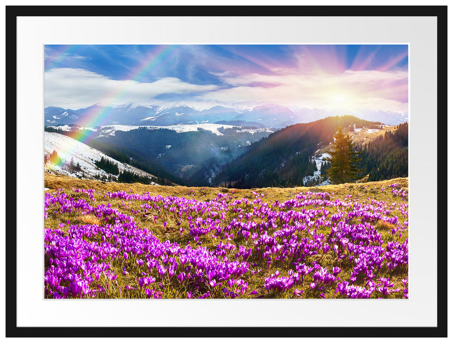 Berge mit Regenbogen Passepartout 80x60