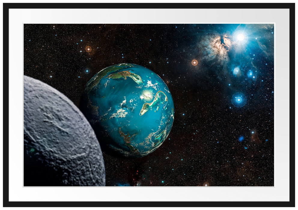 Pixxprint Planet Erde im Kosmos, im Galerie-Passepartout Bilderrahmen
