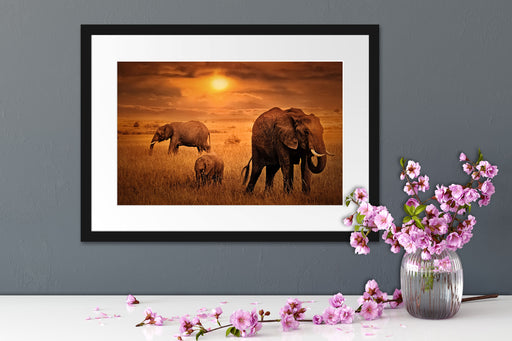 Elefanten in der Savanne Passepartout Wohnzimmer